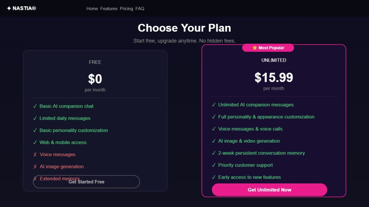Nastia AI Pricing Plans 2026